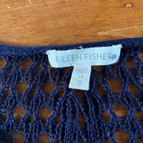 Eileen Fisher 100% Organic Linen Sweater - Open Knit - Navy Blue - Picture 7 of 9